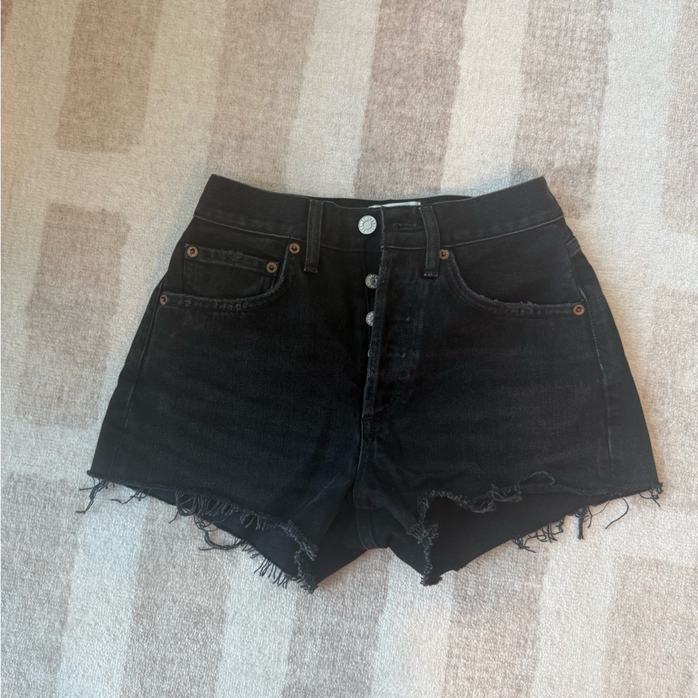 Agolde Black Jean Shorts with Frayed Hem